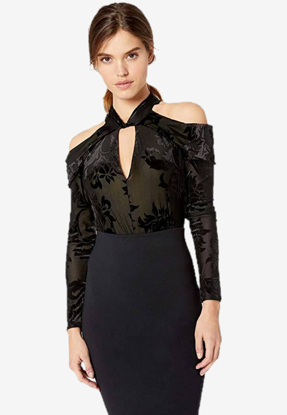 Cold-Shoulder Velvet Bodysuit