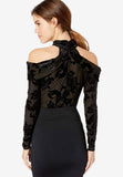 Cold-Shoulder Velvet Bodysuit
