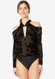 Cold-Shoulder Velvet Bodysuit